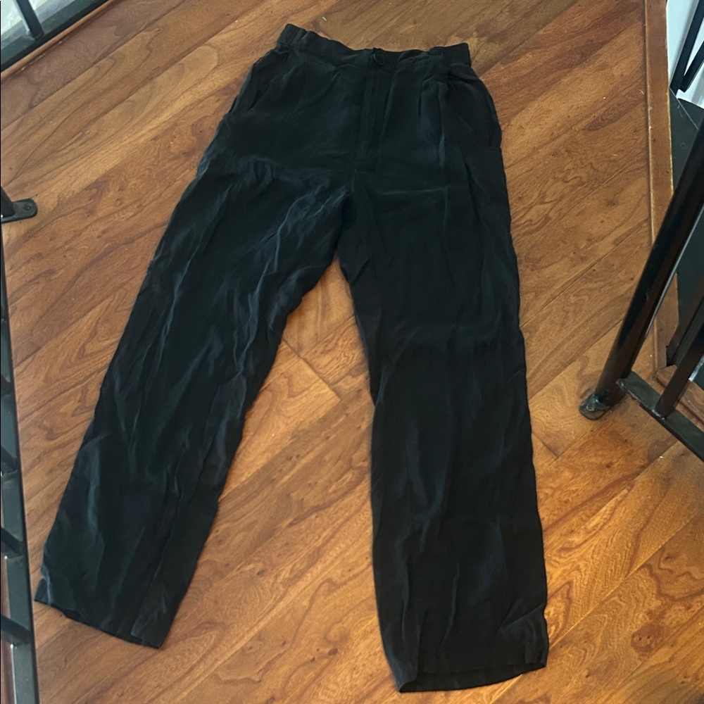 Djerf Avenue Navy Cupro Cotton Blend Casual Straight Leg Pant Size Small
